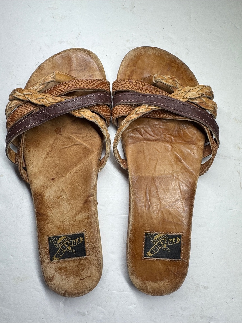 freebird Braided Leather Slide Sandals - Brown 7 boho beach vacation summer